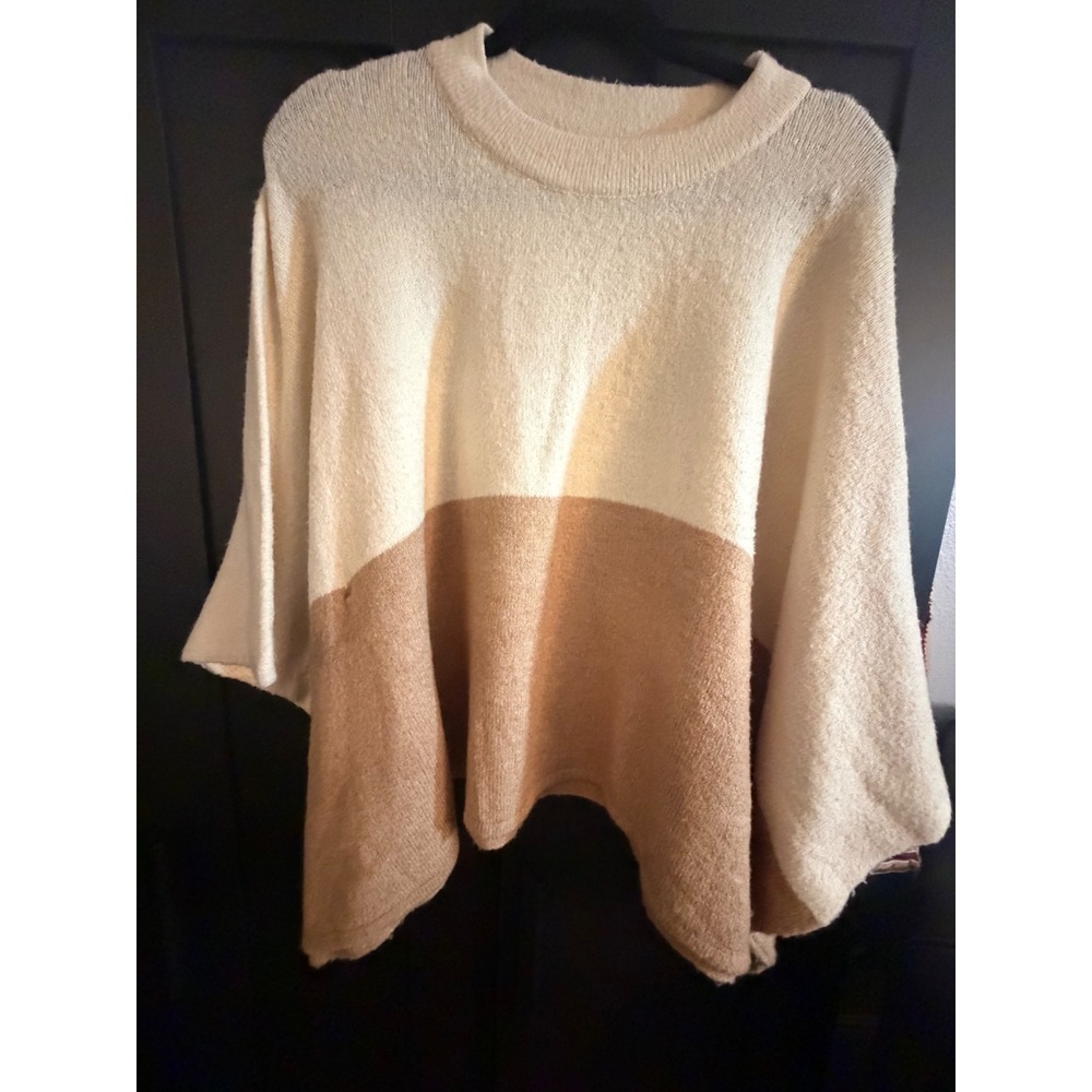 Ann Taylor Factory Colorblock Poncho Sweater Tan Cream OS 552316